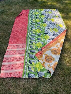 Vintage Handmade Kantha Quilt Blanket - Reversible Boho Cotton Throw